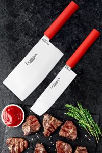 Lazbisa Çelik Asia 2 Parça Mutfak Bıçak Seti Et Ekmek Sebze Meyve Soğan Salata Şef Bıçak Çin Satırı ve Nakiri